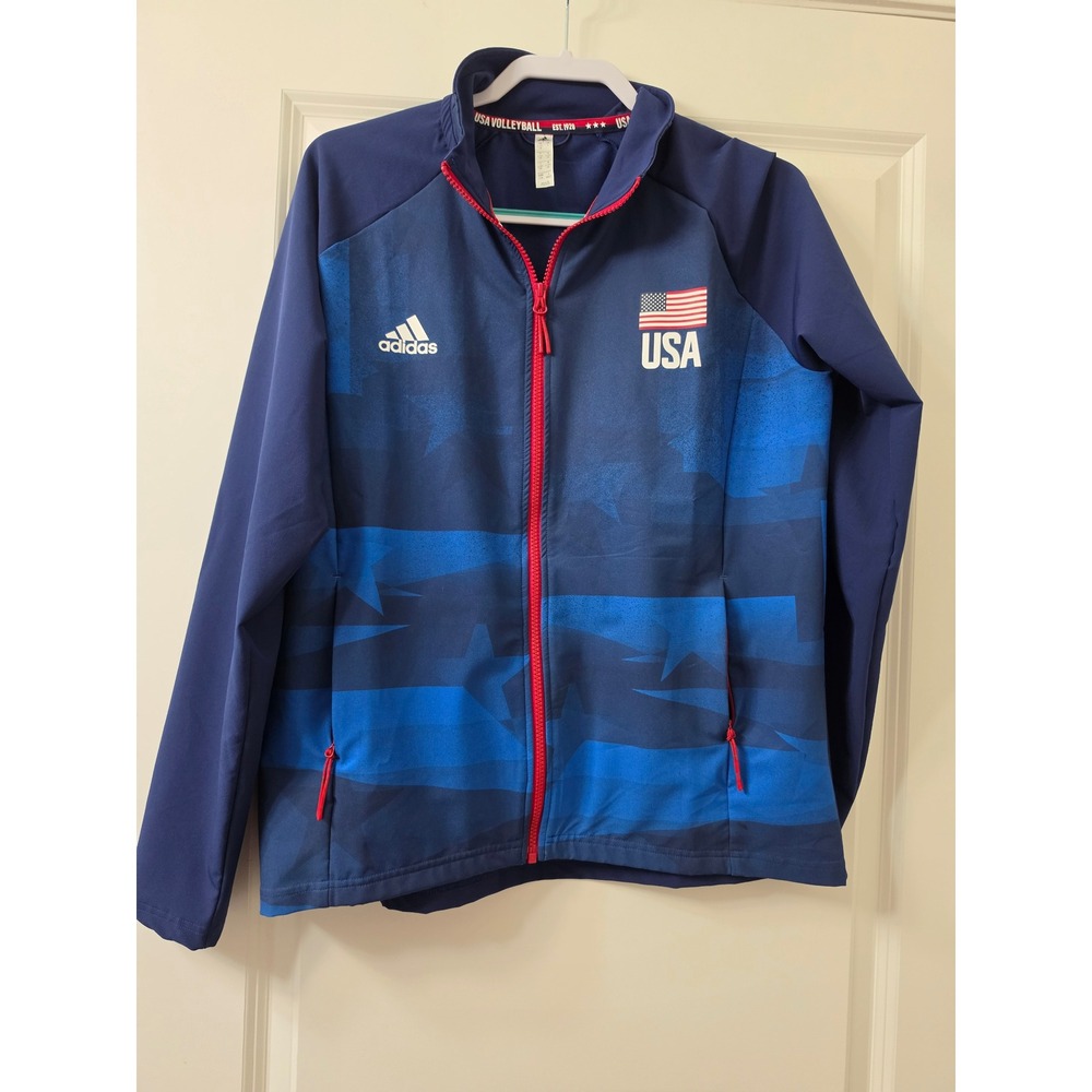 Adidas USA Volleyball Women Track Jacket Navy Blue Full Zip Star Pattern Large